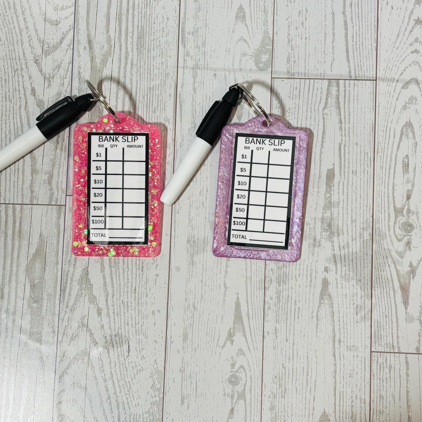 Custom Color Bank Slip Keychain, Budget Keychain, Glitter Bank Slip Keychain