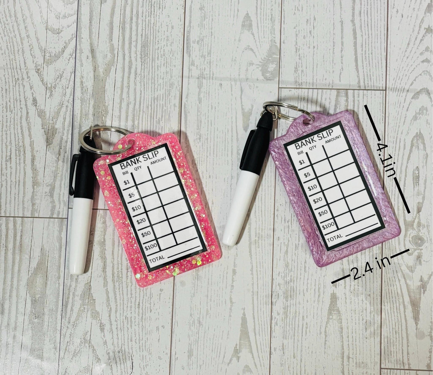 Custom Color Bank Slip Keychain, Budget Keychain, Glitter Bank Slip Keychain