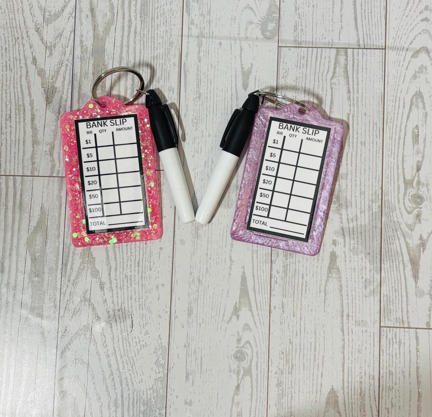 Custom Color Bank Slip Keychain, Budget Keychain, Glitter Bank Slip Keychain