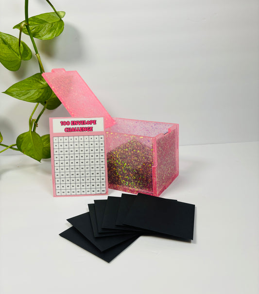 Custom Color 100/52/26 Envelope Challenge Box | Glitter Money Saving & Storage Box