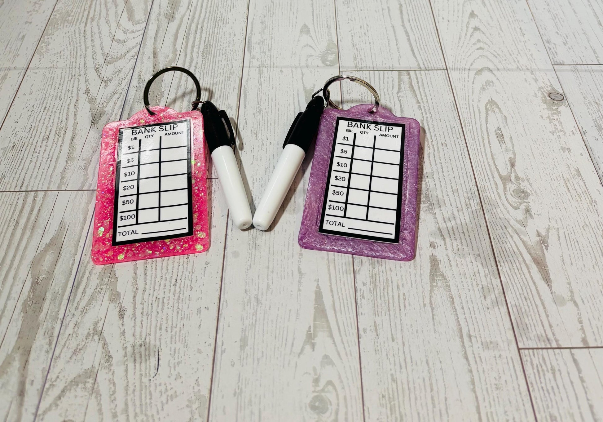 Custom Color Bank Slip Keychain, Budget Keychain, Glitter Bank Slip Keychain