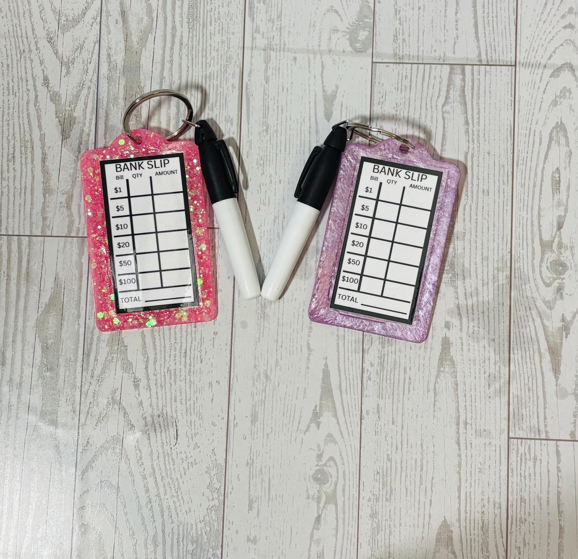 Custom Color Bank Slip Keychain, Budget Keychain, Glitter Bank Slip Keychain